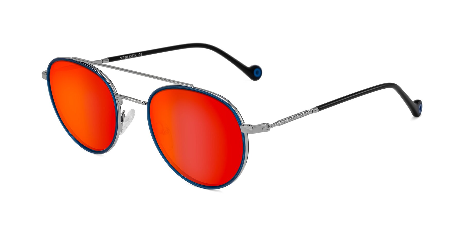 Angle of Biko in Blue/Silver with Red Gold Mirrored Lenses