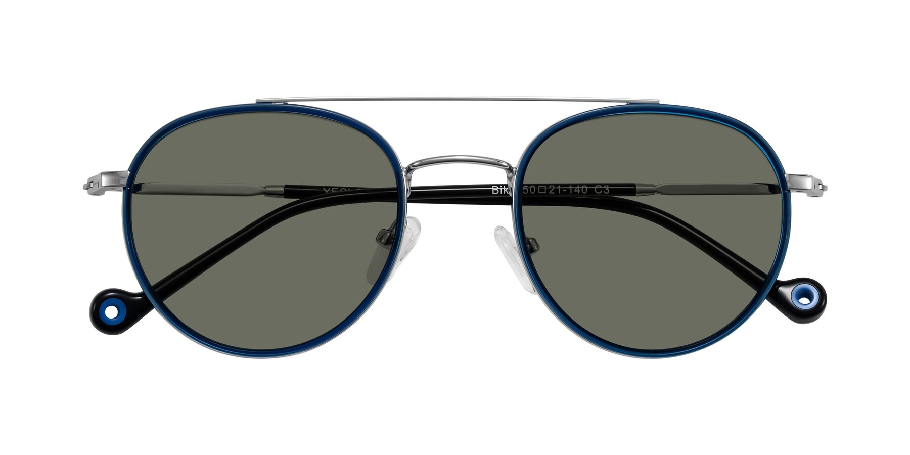 Folded Front of Biko in Blue/Silver with Gray Polarized Lenses
