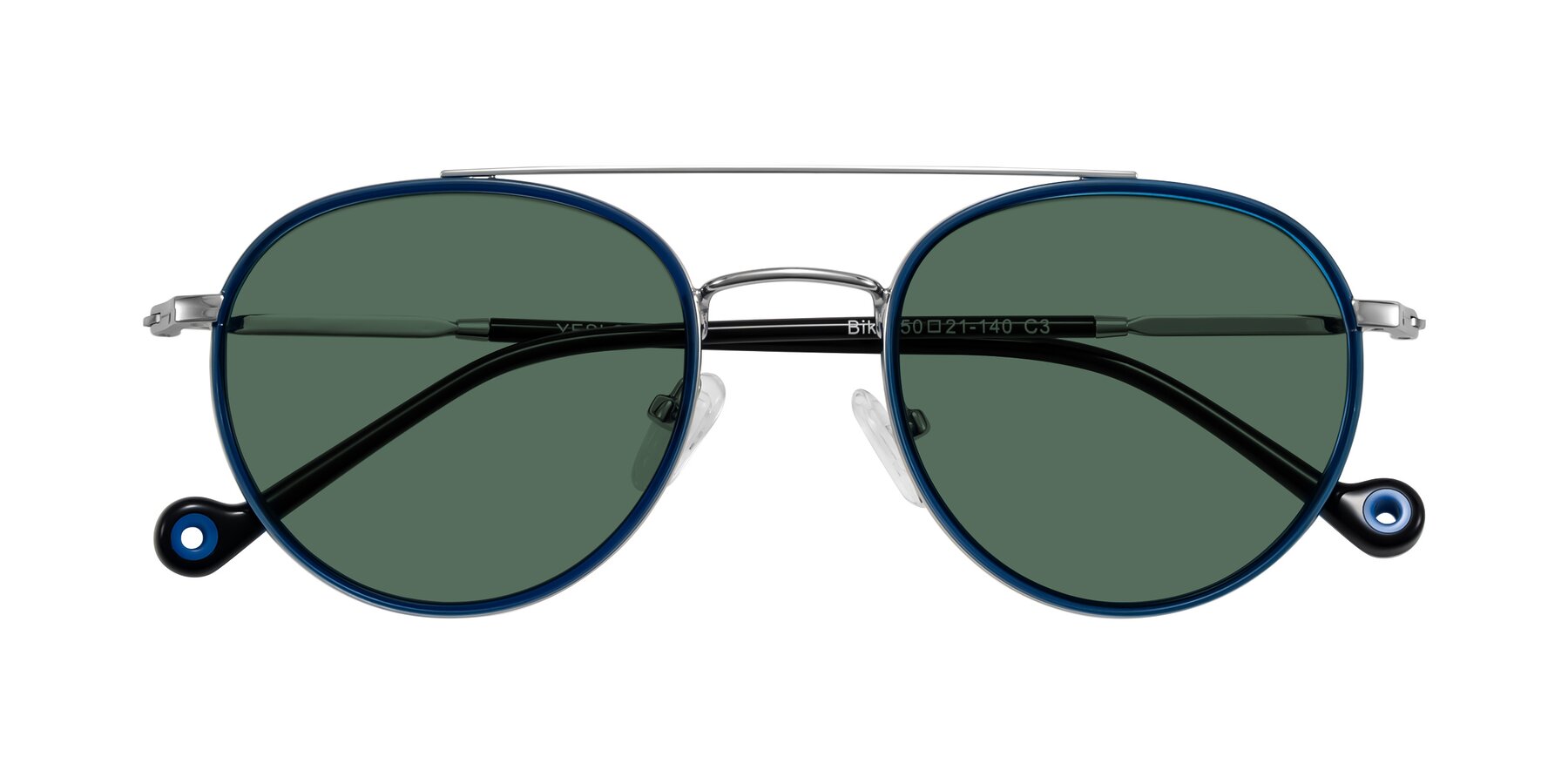 Folded Front of Biko in Blue/Silver with Green Polarized Lenses