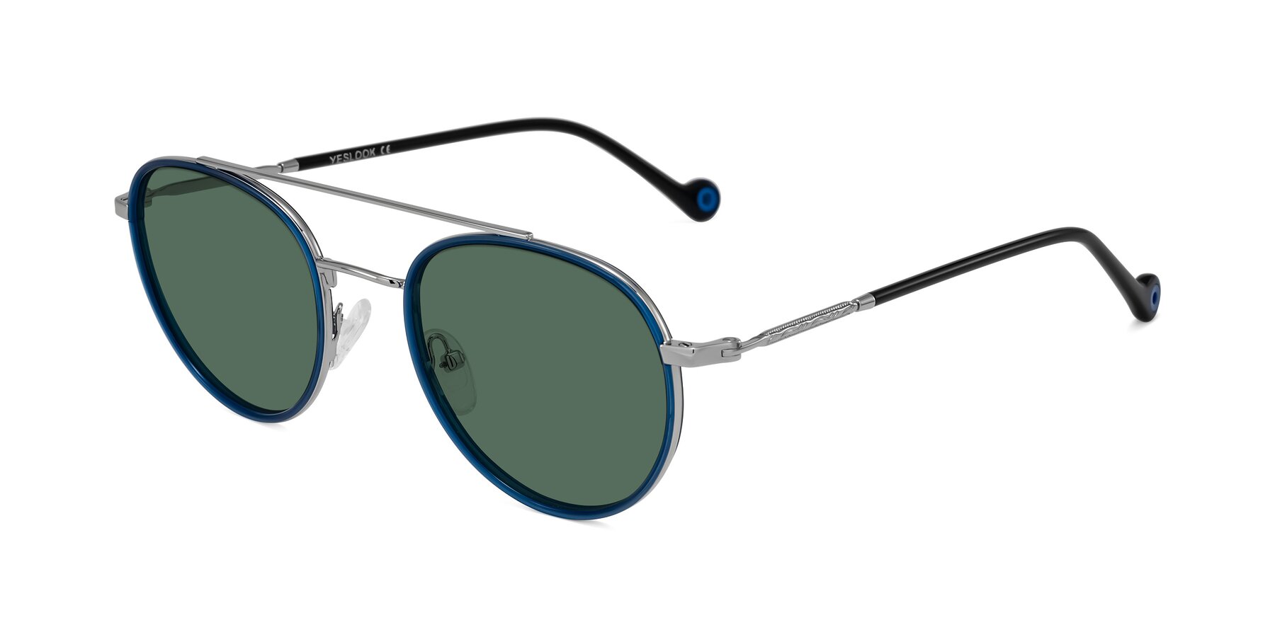 Angle of Biko in Blue/Silver with Green Polarized Lenses