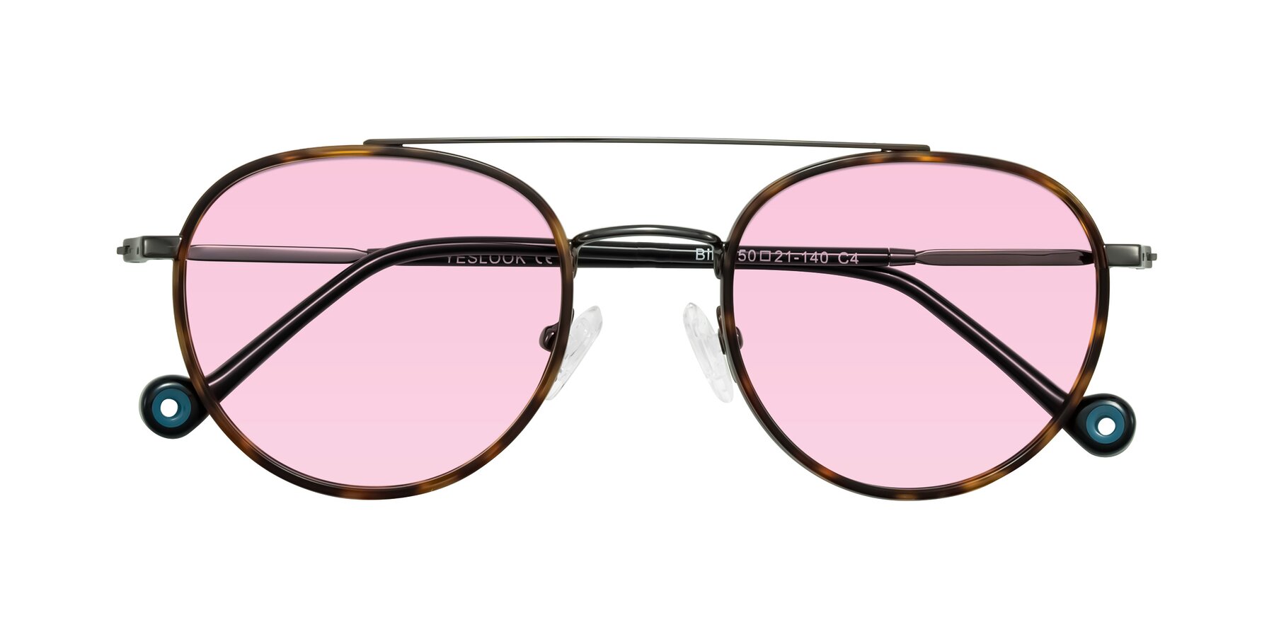 Folded Front of Biko in Tortoise/Gunmetal with Light Pink Tinted Lenses