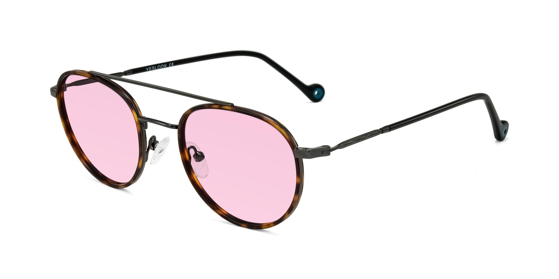 Angle of Biko in Tortoise/Gunmetal with Light Pink Tinted Lenses