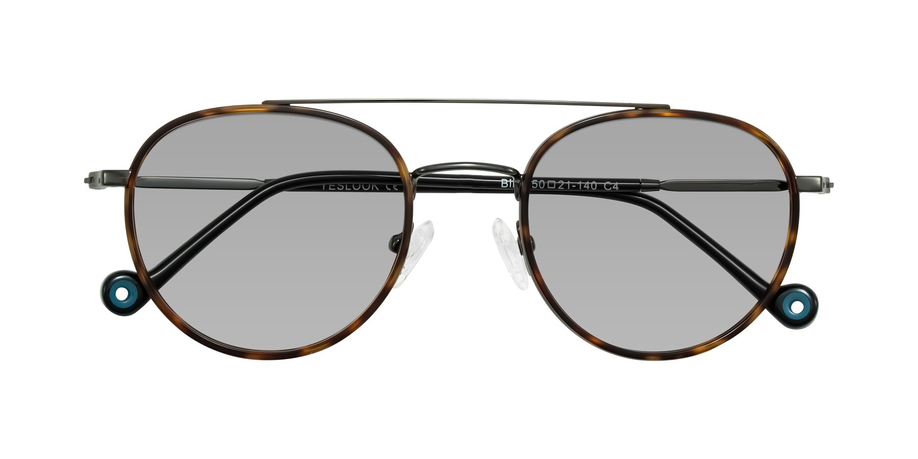 Folded Front of Biko in Tortoise/Gunmetal with Light Gray Tinted Lenses