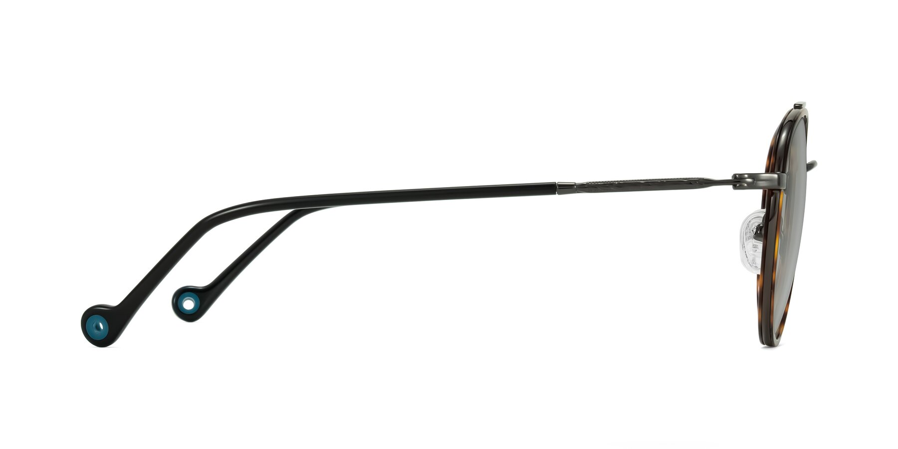 Side of Biko in Tortoise/Gunmetal with Light Gray Tinted Lenses