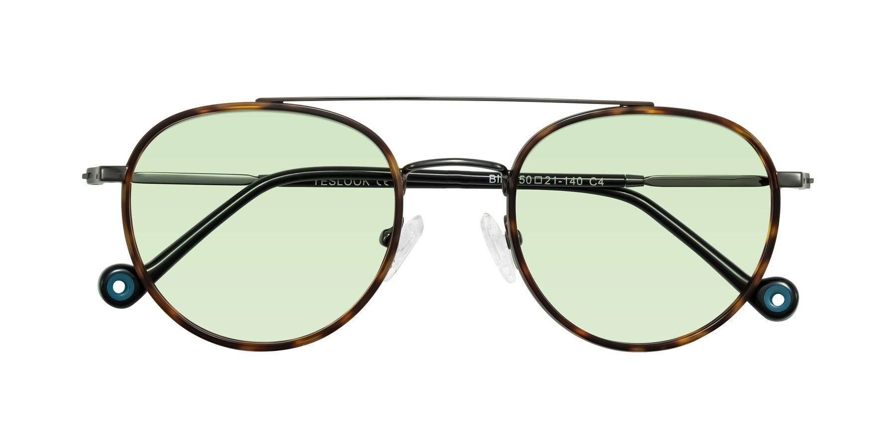 Folded Front of Biko in Tortoise/Gunmetal with Light Green Tinted Lenses