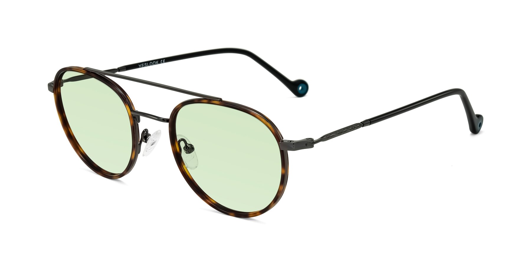 Angle of Biko in Tortoise/Gunmetal with Light Green Tinted Lenses