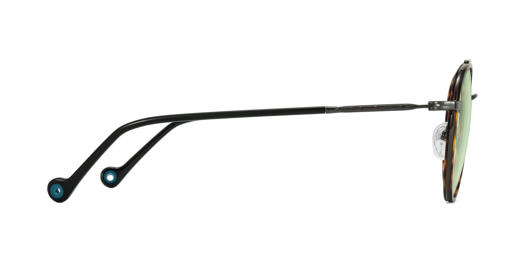 Side of Biko in Tortoise/Gunmetal with Light Green Tinted Lenses