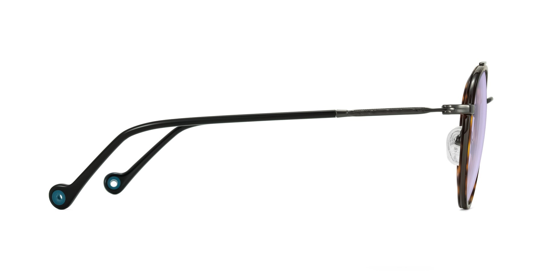 Side of Biko in Tortoise/Gunmetal with Light Purple Tinted Lenses
