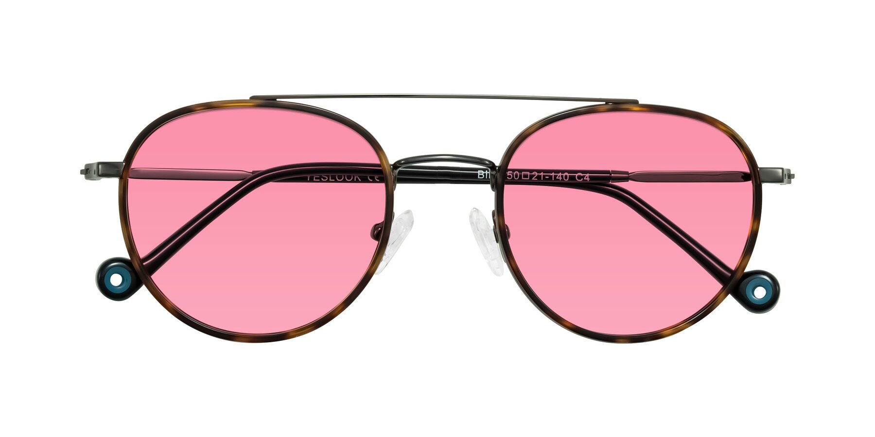 Folded Front of Biko in Tortoise/Gunmetal with Pink Tinted Lenses