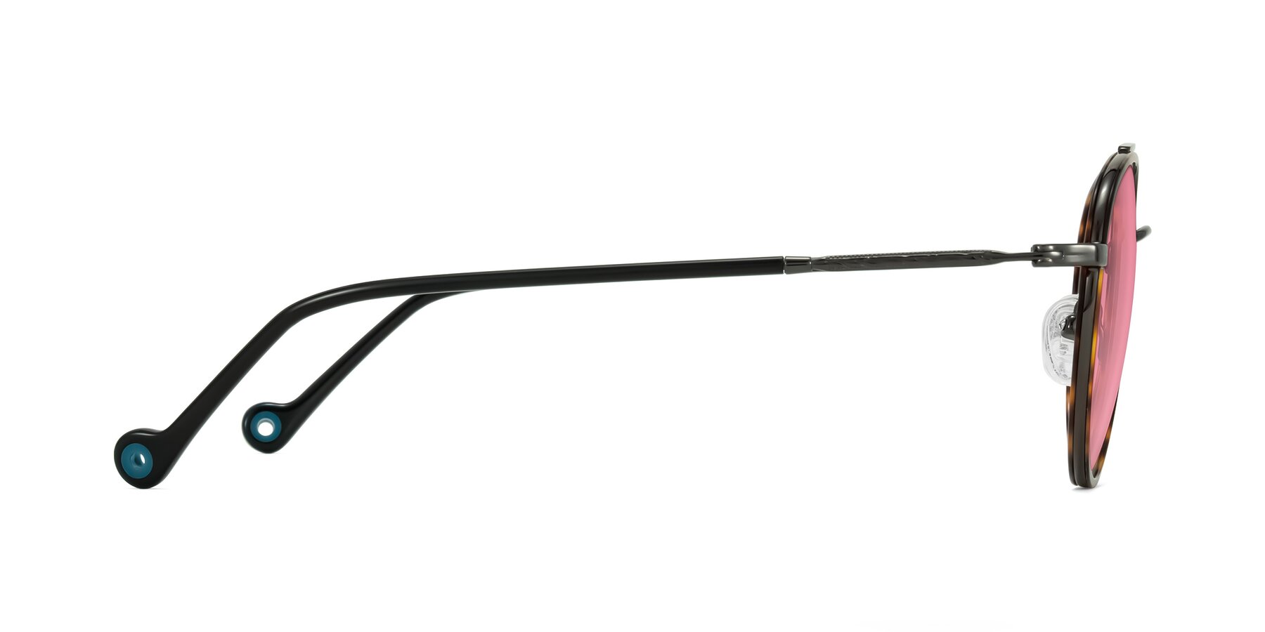 Side of Biko in Tortoise/Gunmetal with Pink Tinted Lenses