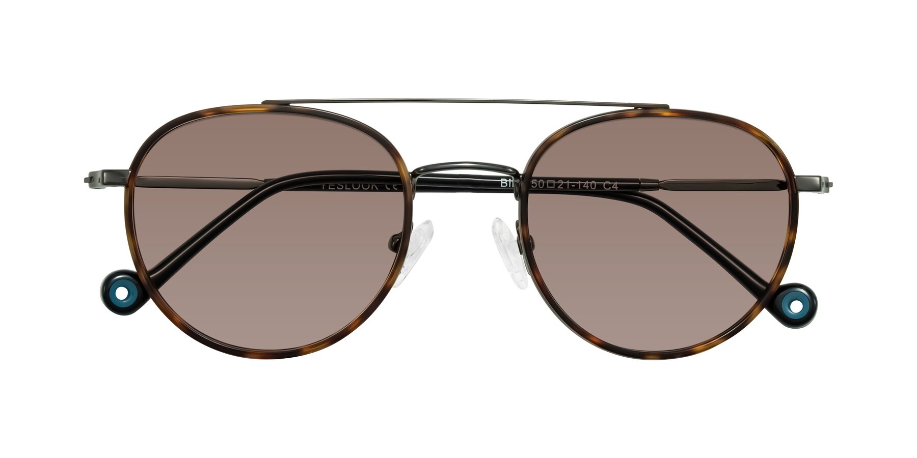 Folded Front of Biko in Tortoise/Gunmetal with Medium Brown Tinted Lenses