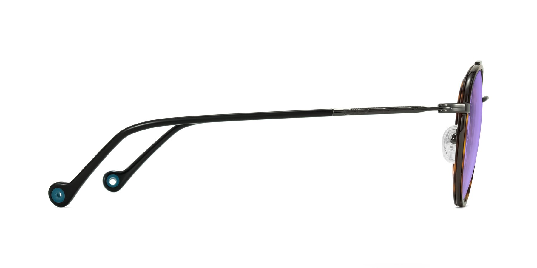 Side of Biko in Tortoise/Gunmetal with Medium Purple Tinted Lenses