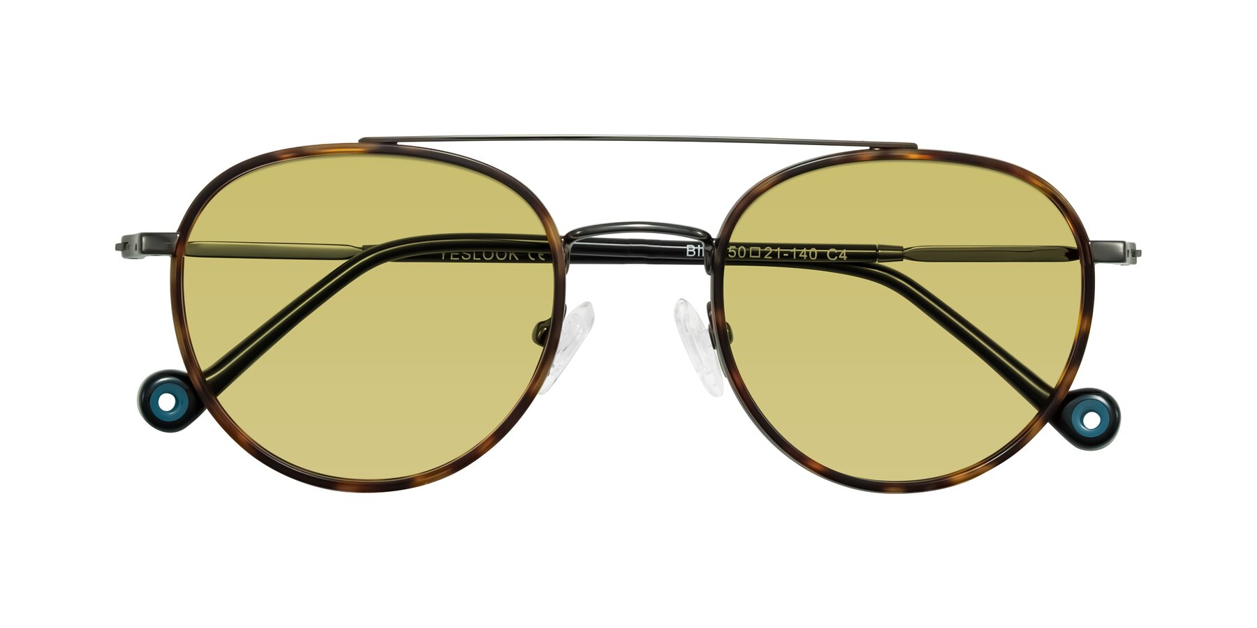 Folded Front of Biko in Tortoise/Gunmetal with Medium Champagne Tinted Lenses