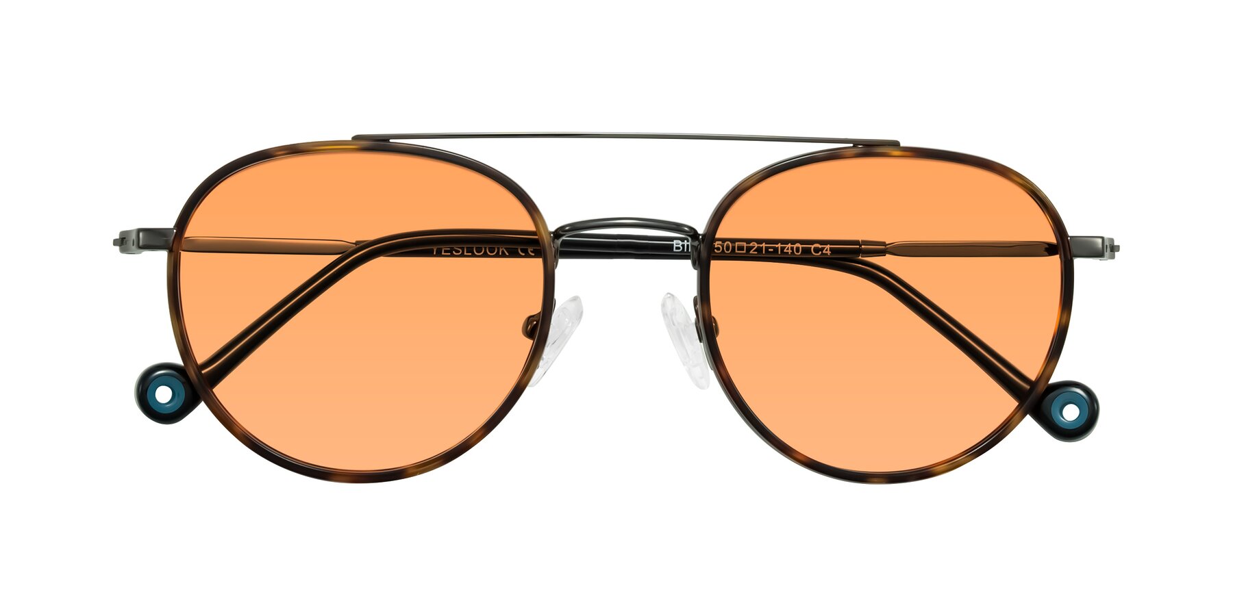 Folded Front of Biko in Tortoise/Gunmetal with Medium Orange Tinted Lenses
