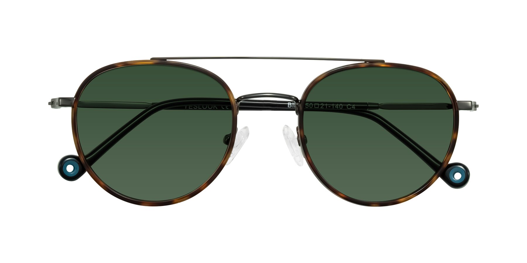Folded Front of Biko in Tortoise/Gunmetal with Green Tinted Lenses