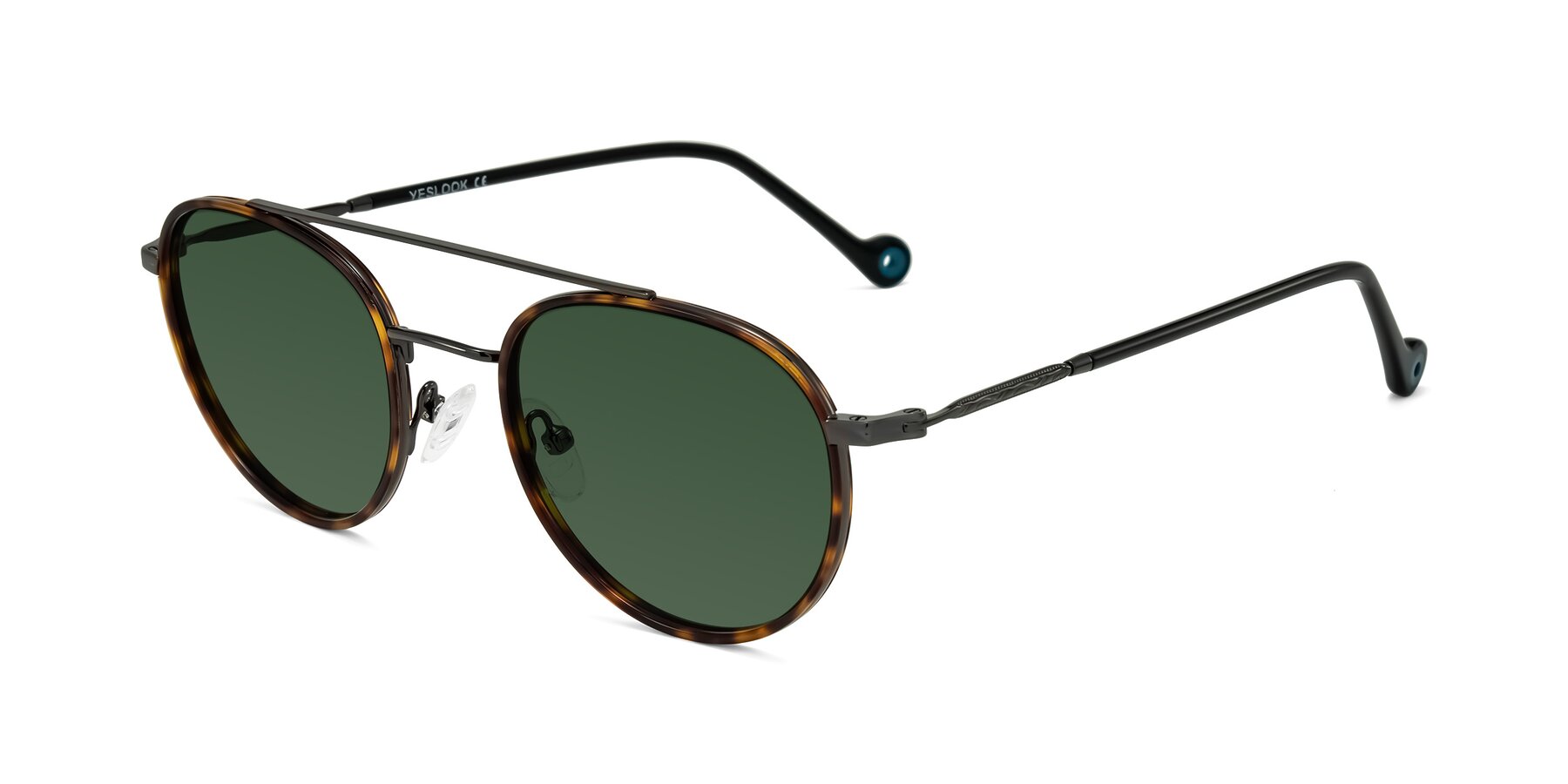 Angle of Biko in Tortoise/Gunmetal with Green Tinted Lenses