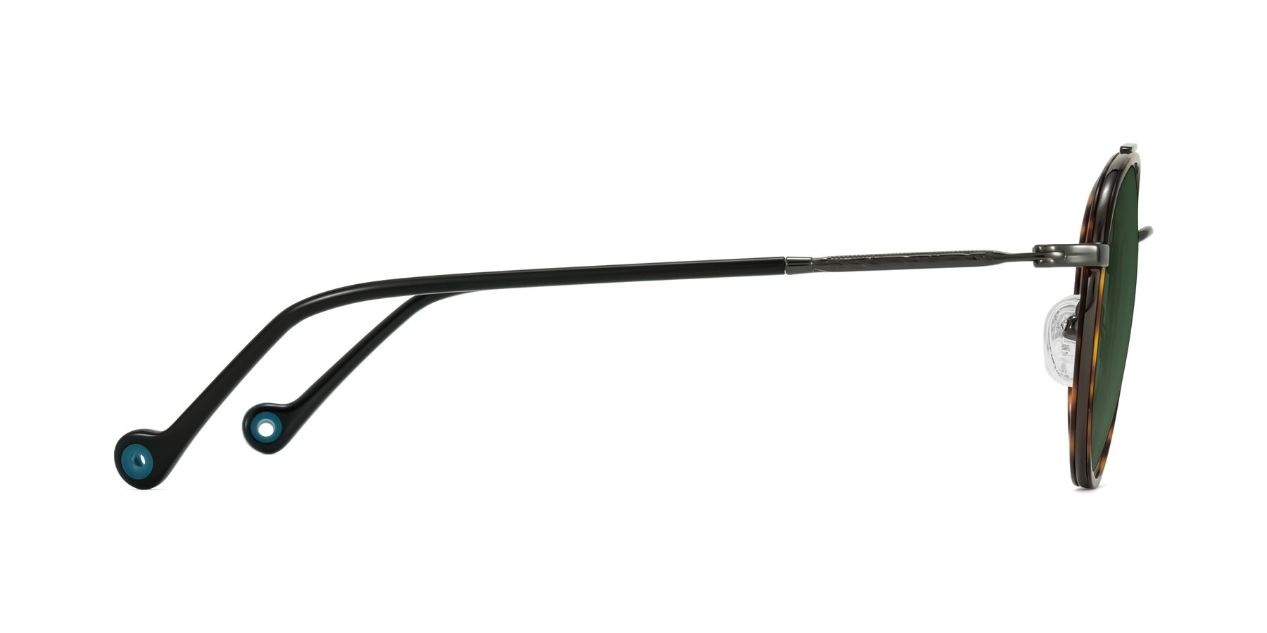 Side of Biko in Tortoise/Gunmetal with Green Tinted Lenses