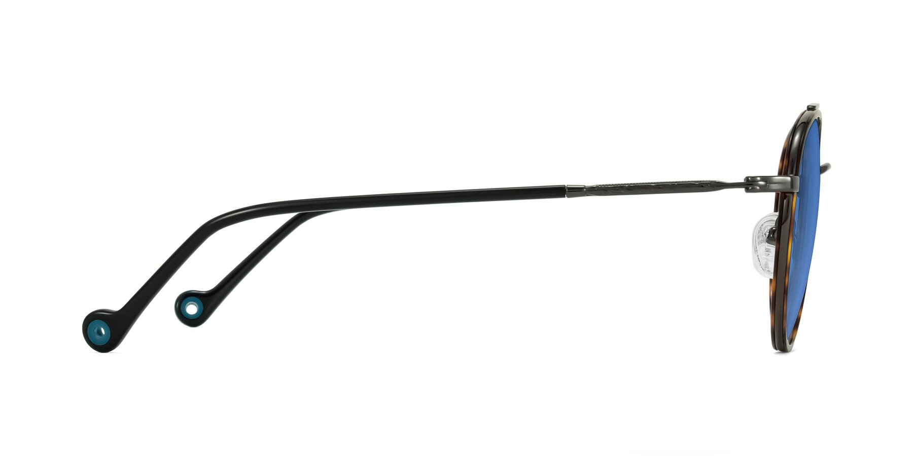 Side of Biko in Tortoise/Gunmetal with Blue Tinted Lenses