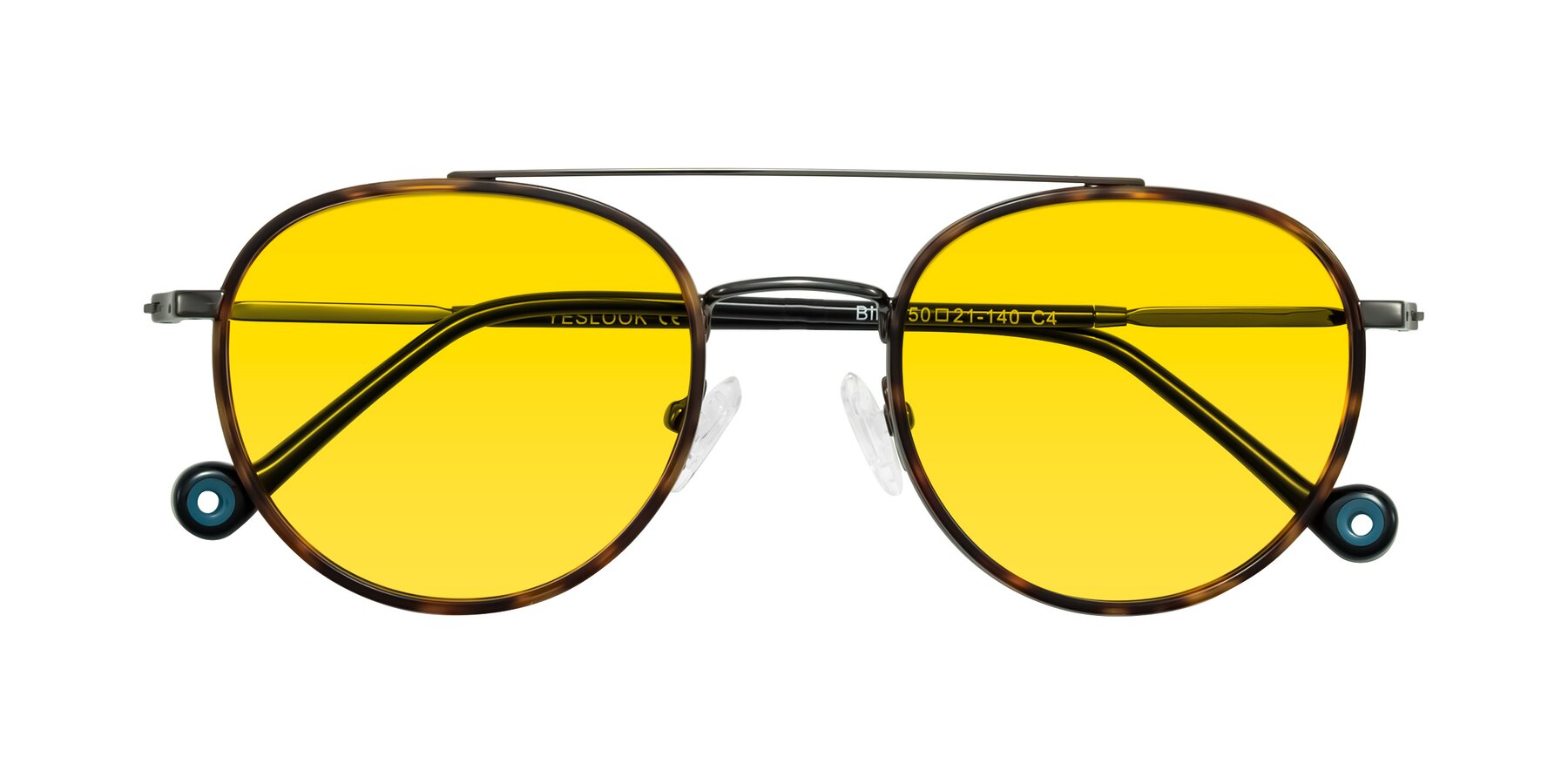 Folded Front of Biko in Tortoise/Gunmetal with Yellow Tinted Lenses