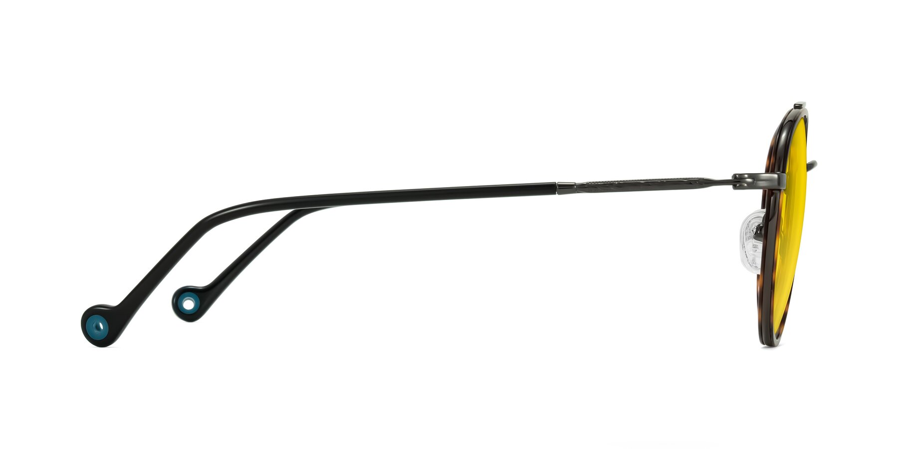 Side of Biko in Tortoise/Gunmetal with Yellow Tinted Lenses