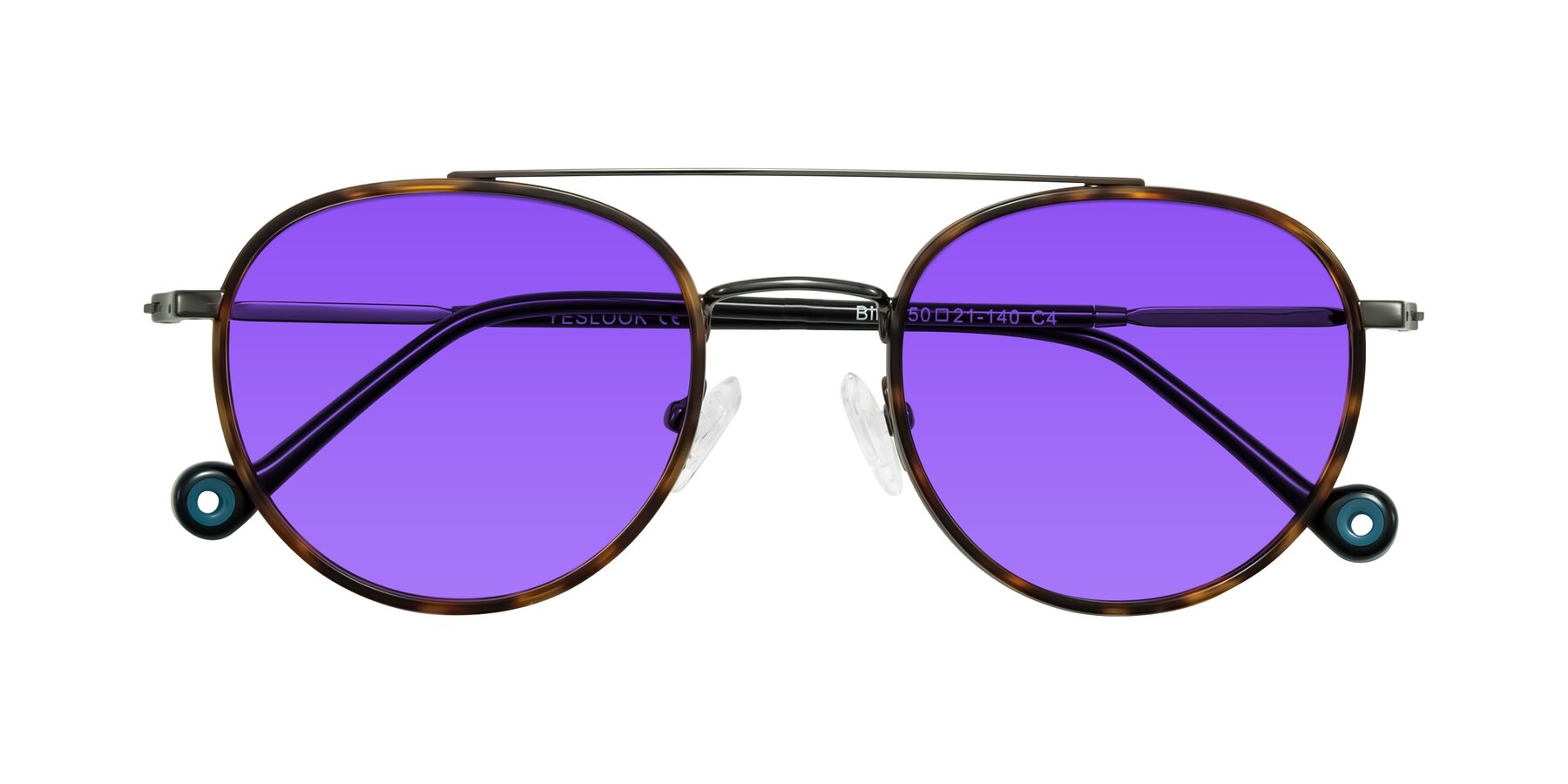 Folded Front of Biko in Tortoise/Gunmetal with Purple Tinted Lenses
