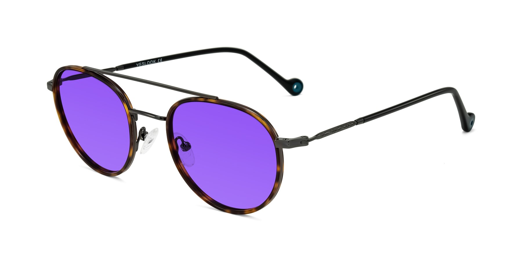 Angle of Biko in Tortoise/Gunmetal with Purple Tinted Lenses