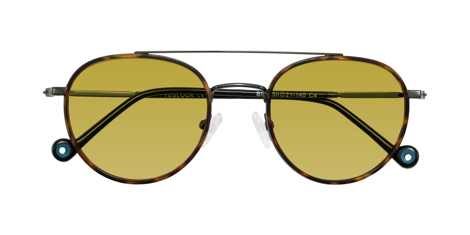 Folded Front of Biko in Tortoise/Gunmetal with Champagne Tinted Lenses