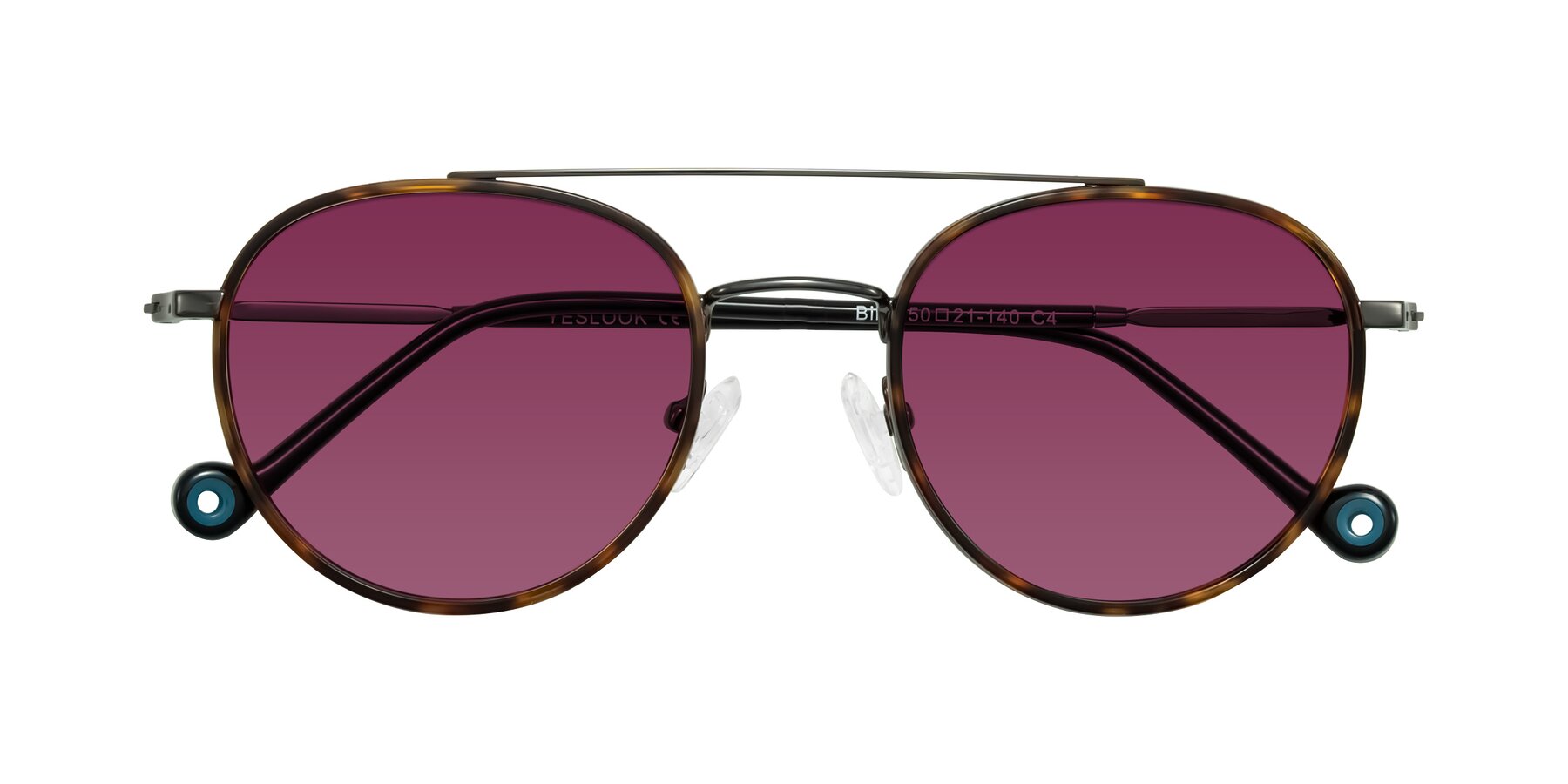 Folded Front of Biko in Tortoise/Gunmetal with Wine Tinted Lenses