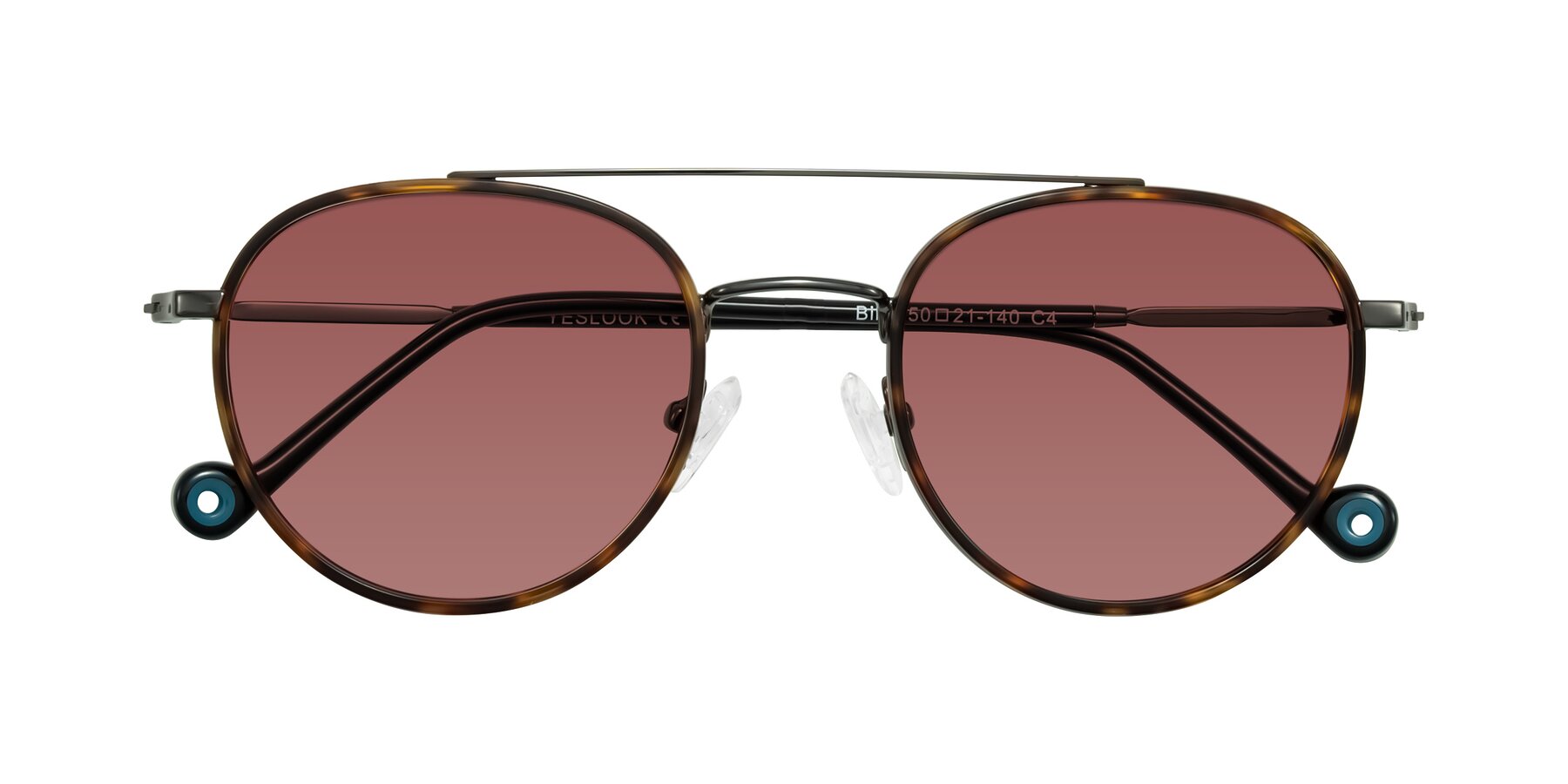 Folded Front of Biko in Tortoise/Gunmetal with Garnet Tinted Lenses