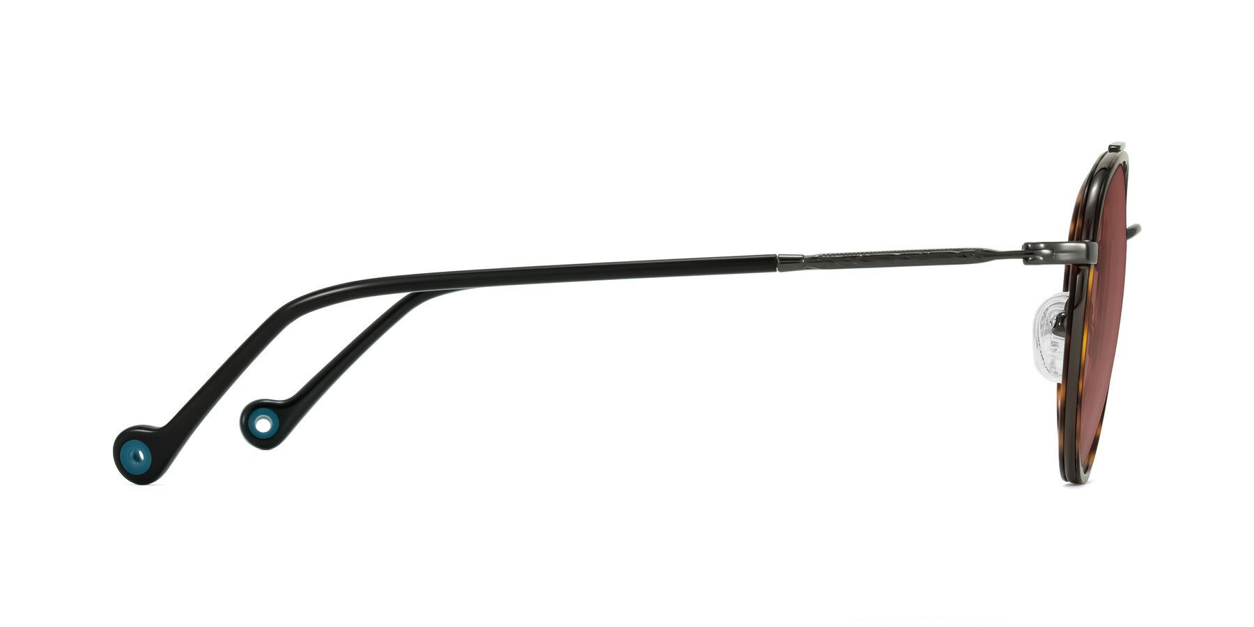 Side of Biko in Tortoise/Gunmetal with Garnet Tinted Lenses