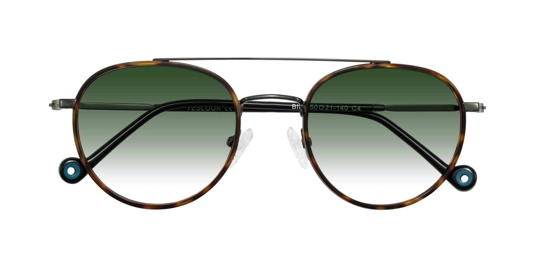 Folded Front of Biko in Tortoise/Gunmetal with Green Gradient Lenses