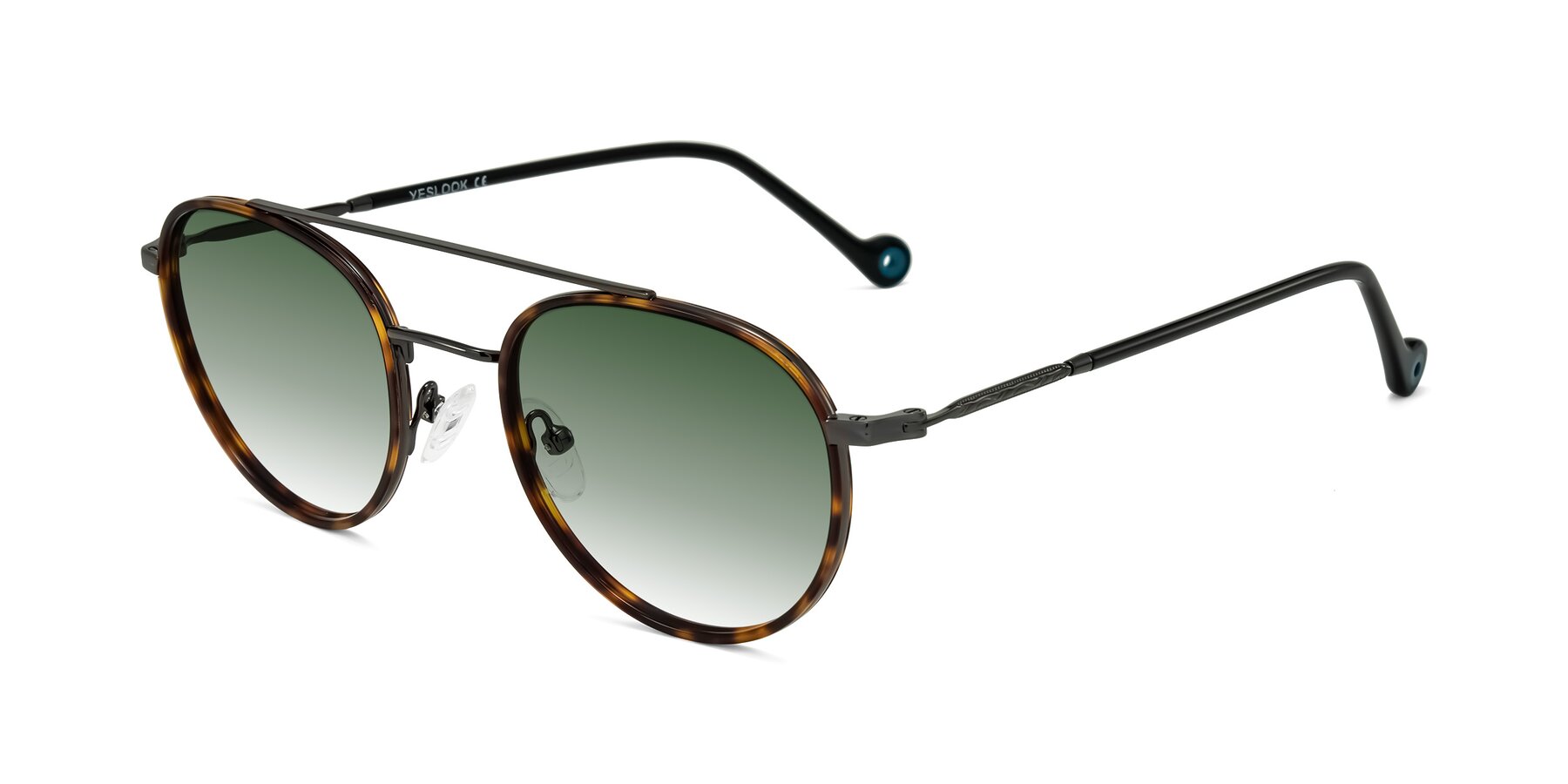 Angle of Biko in Tortoise/Gunmetal with Green Gradient Lenses