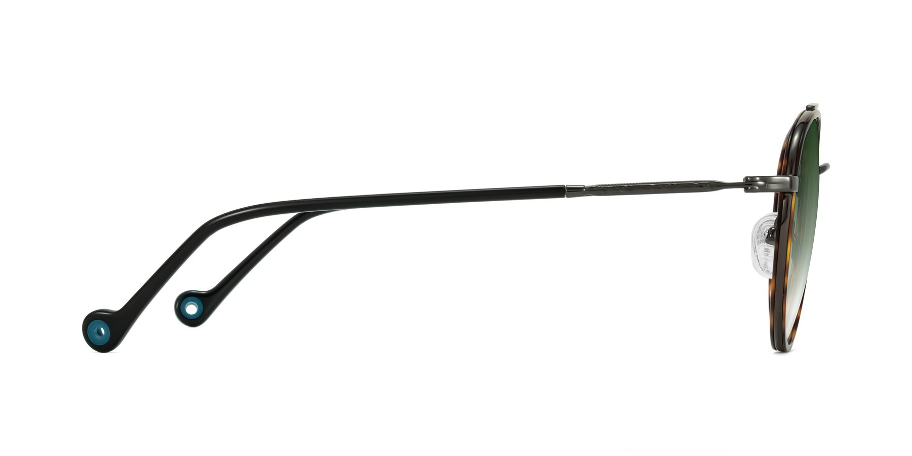 Side of Biko in Tortoise/Gunmetal with Green Gradient Lenses