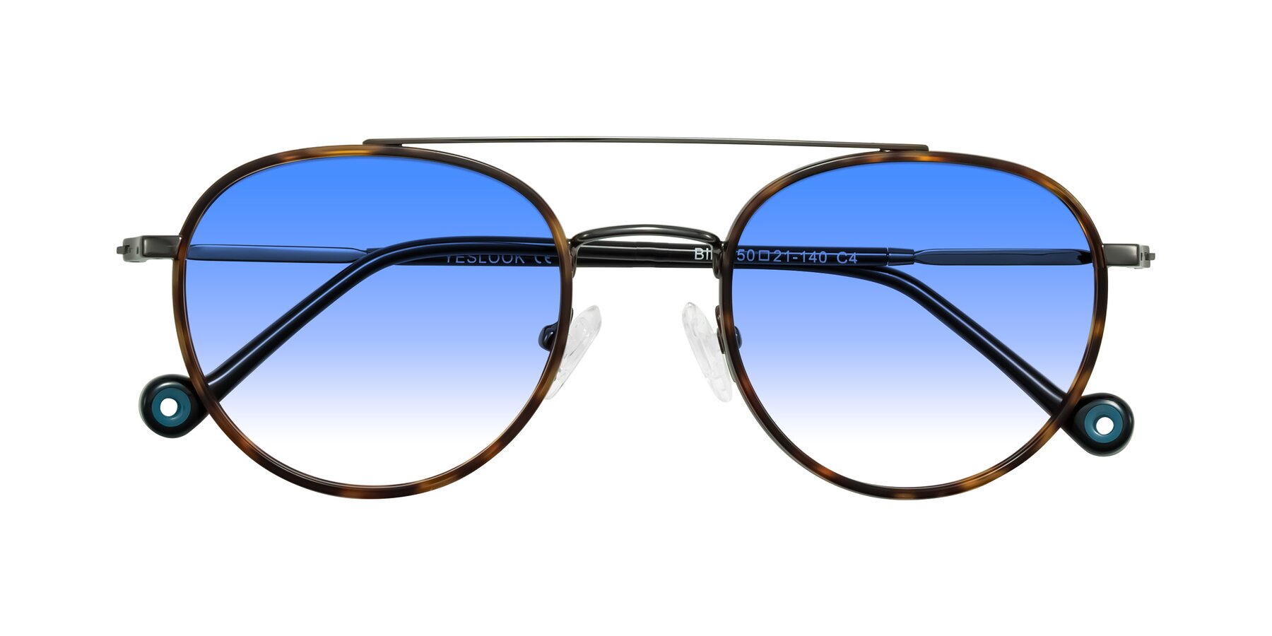 Folded Front of Biko in Tortoise/Gunmetal with Blue Gradient Lenses