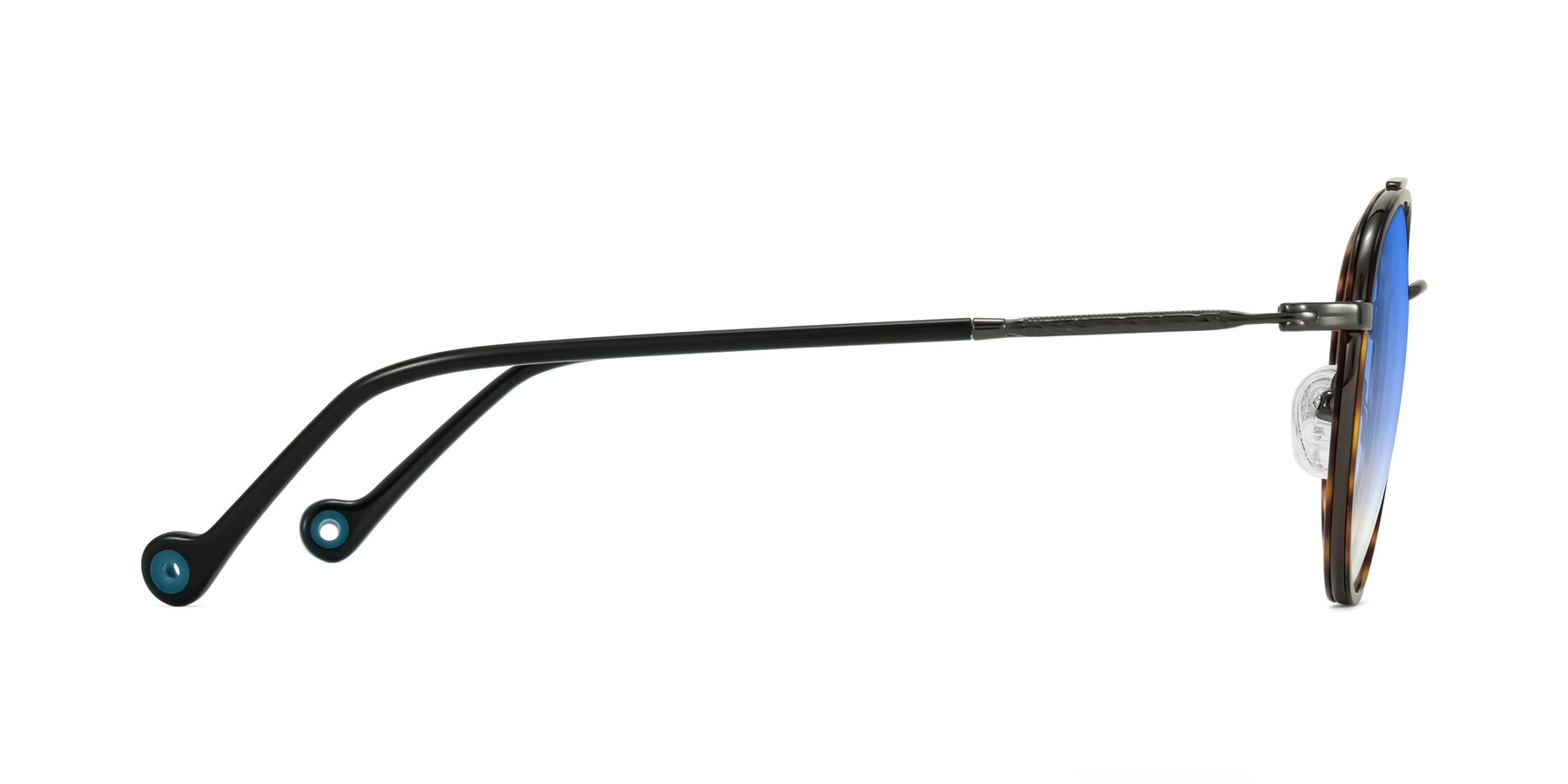 Side of Biko in Tortoise/Gunmetal with Blue Gradient Lenses