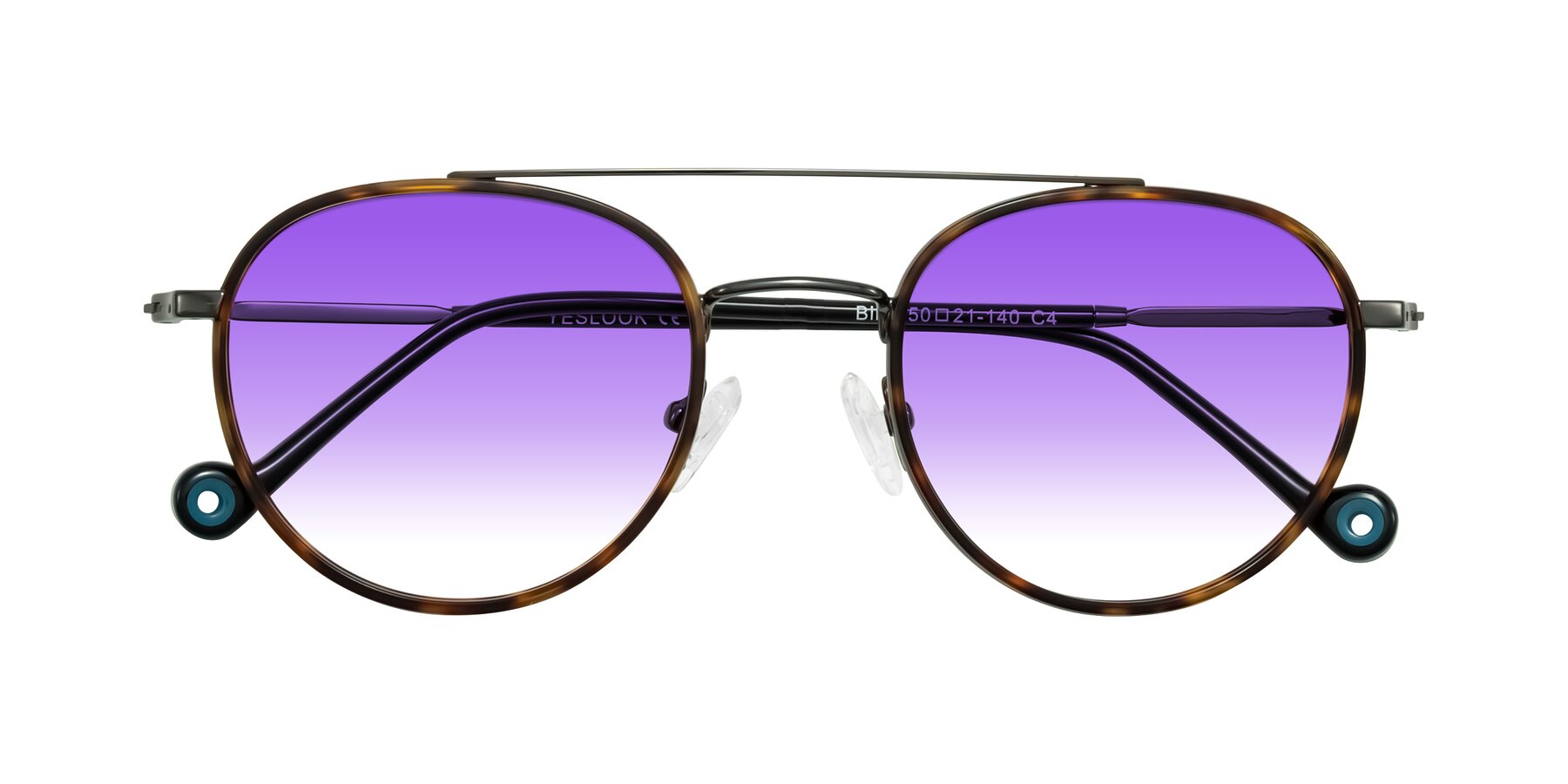 Folded Front of Biko in Tortoise/Gunmetal with Purple Gradient Lenses