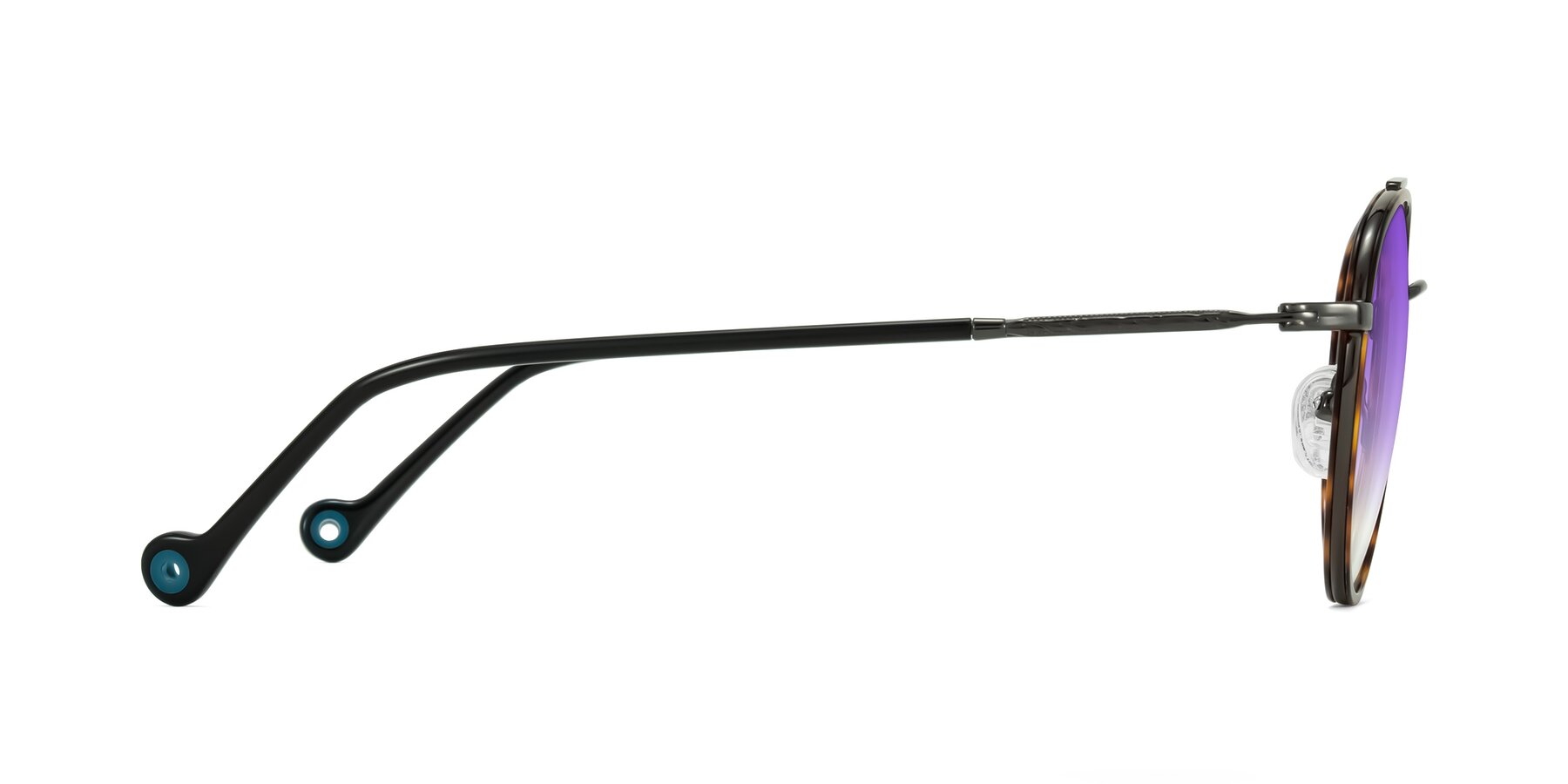 Side of Biko in Tortoise/Gunmetal with Purple Gradient Lenses