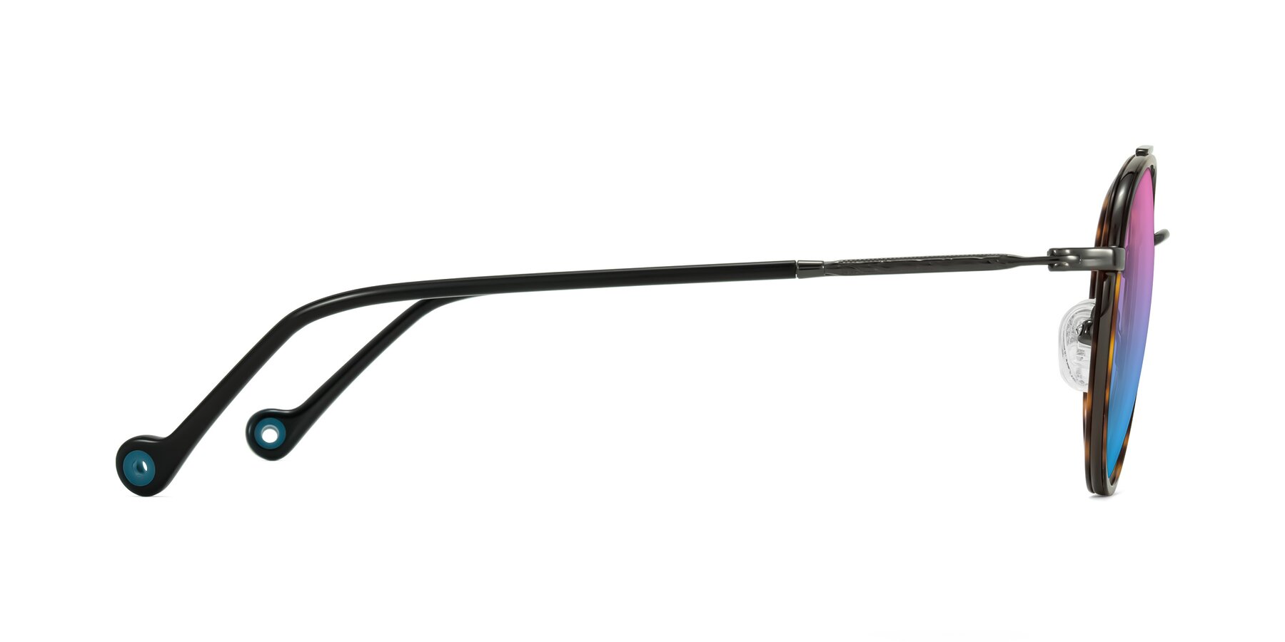 Side of Biko in Tortoise/Gunmetal with Pink / Blue Gradient Lenses