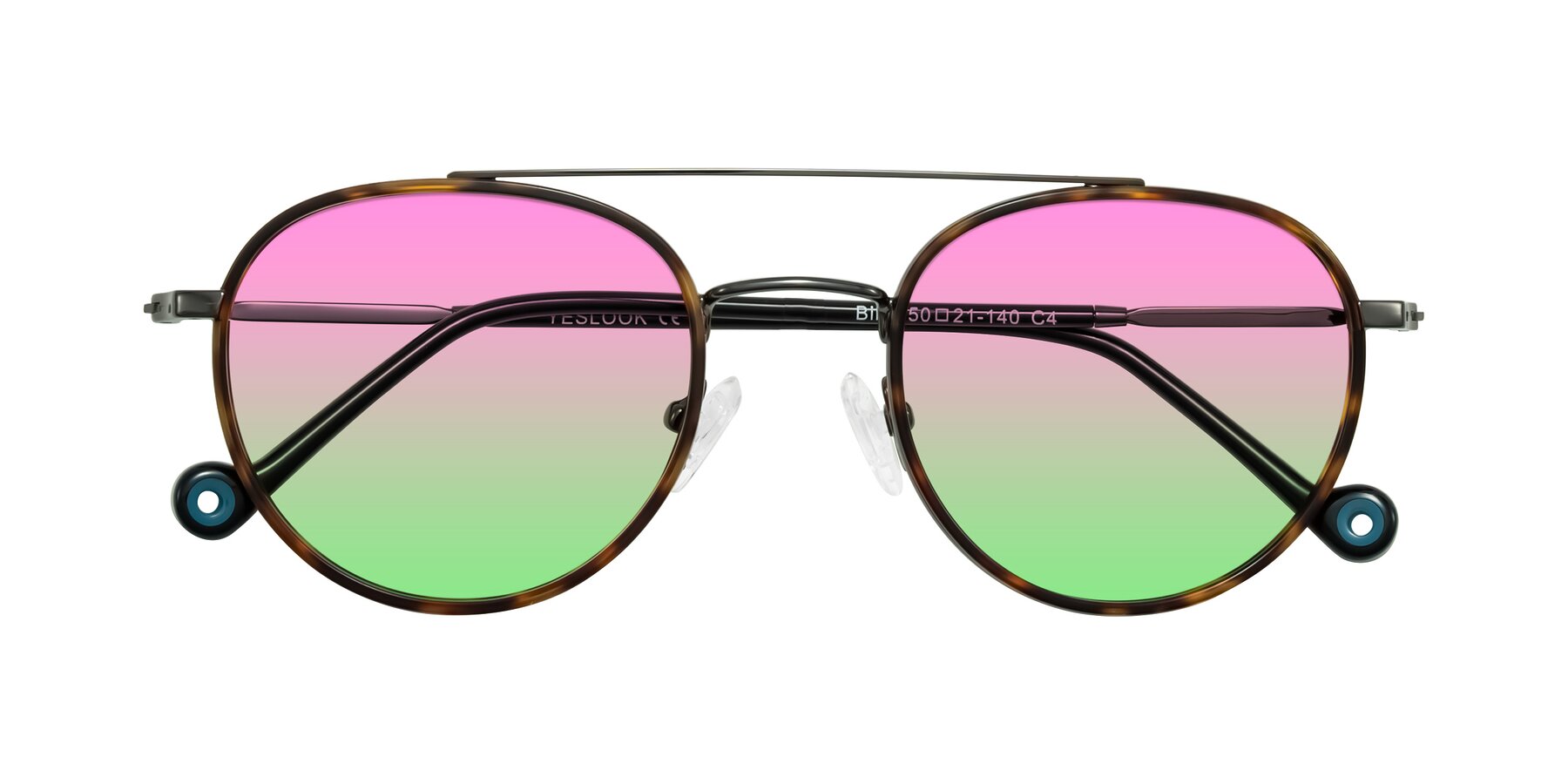 Folded Front of Biko in Tortoise/Gunmetal with Pink / Green Gradient Lenses
