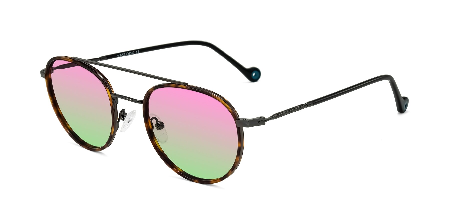 Angle of Biko in Tortoise/Gunmetal with Pink / Green Gradient Lenses
