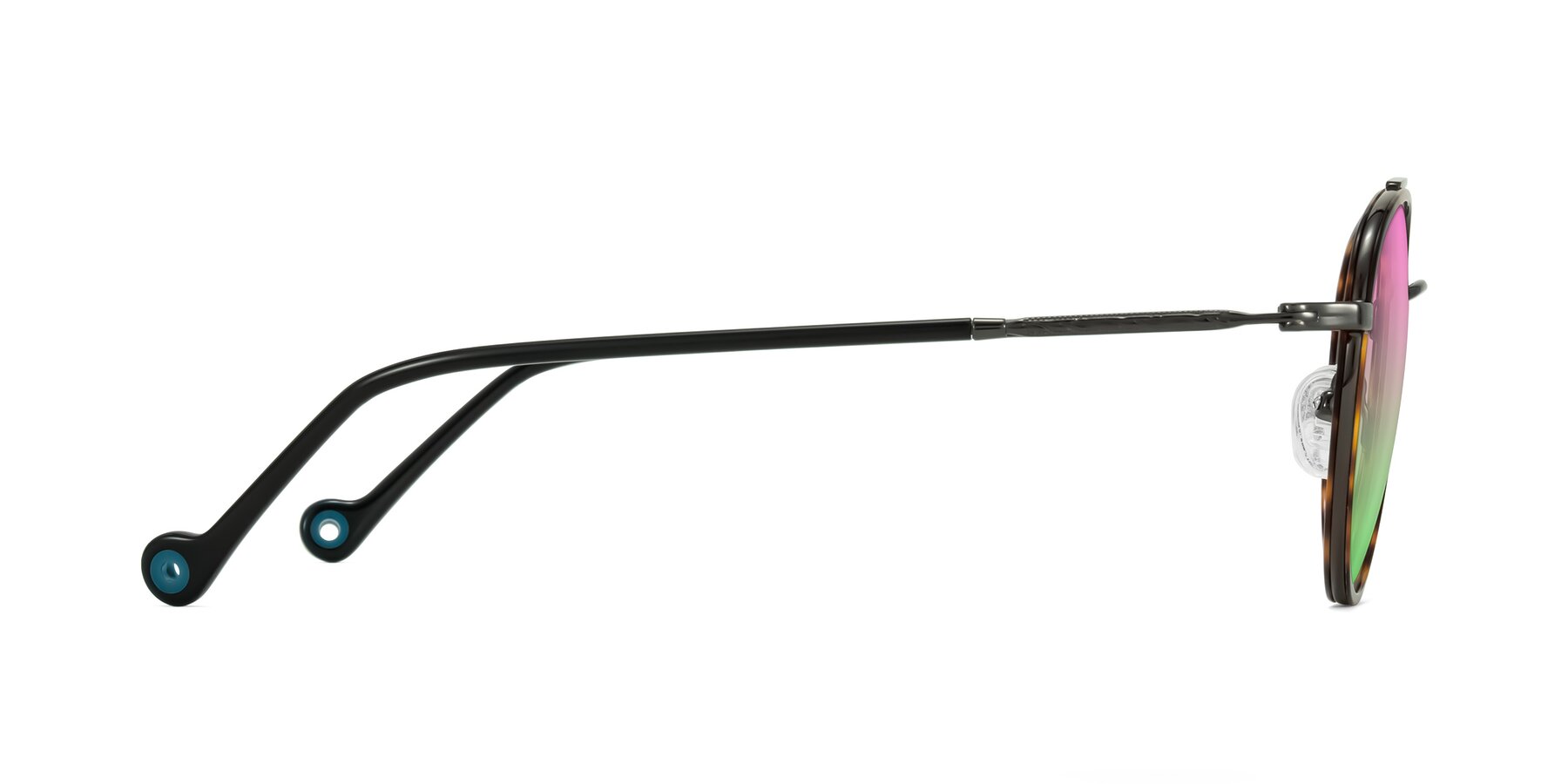 Side of Biko in Tortoise/Gunmetal with Pink / Green Gradient Lenses