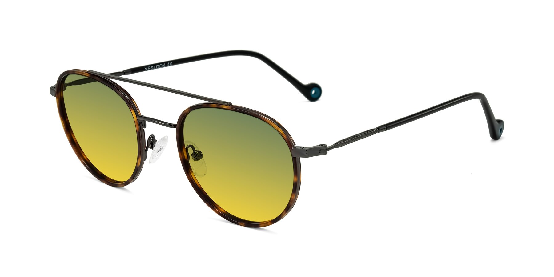 Angle of Biko in Tortoise/Gunmetal with Green / Yellow Gradient Lenses