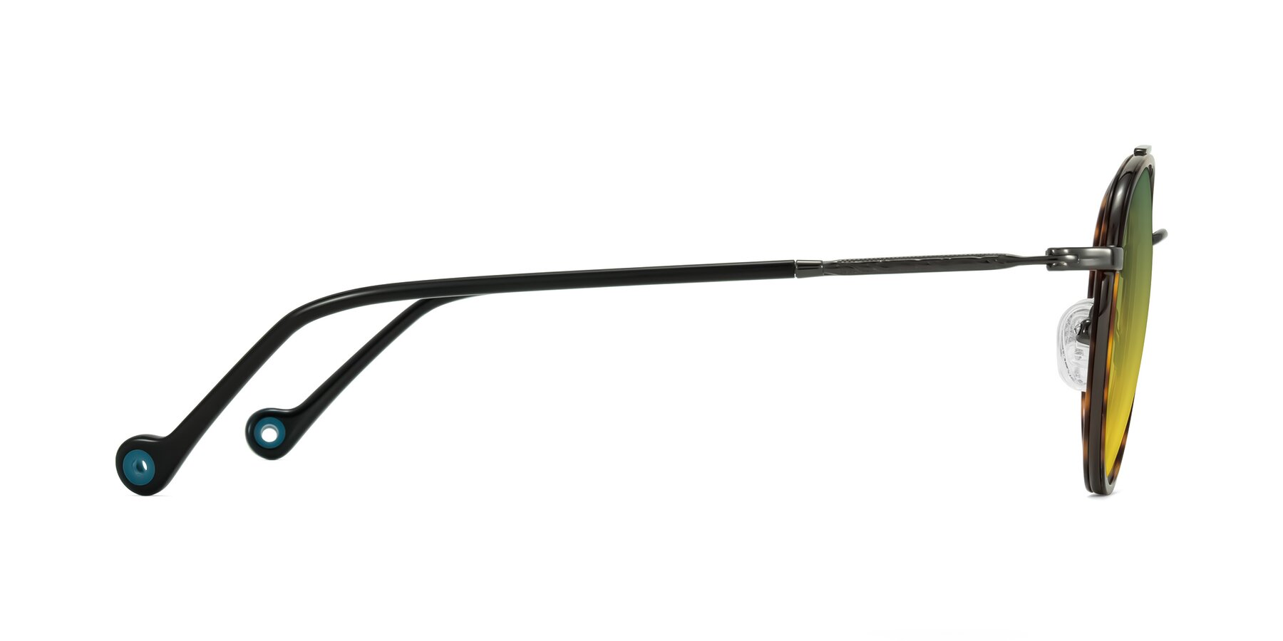 Side of Biko in Tortoise/Gunmetal with Green / Yellow Gradient Lenses