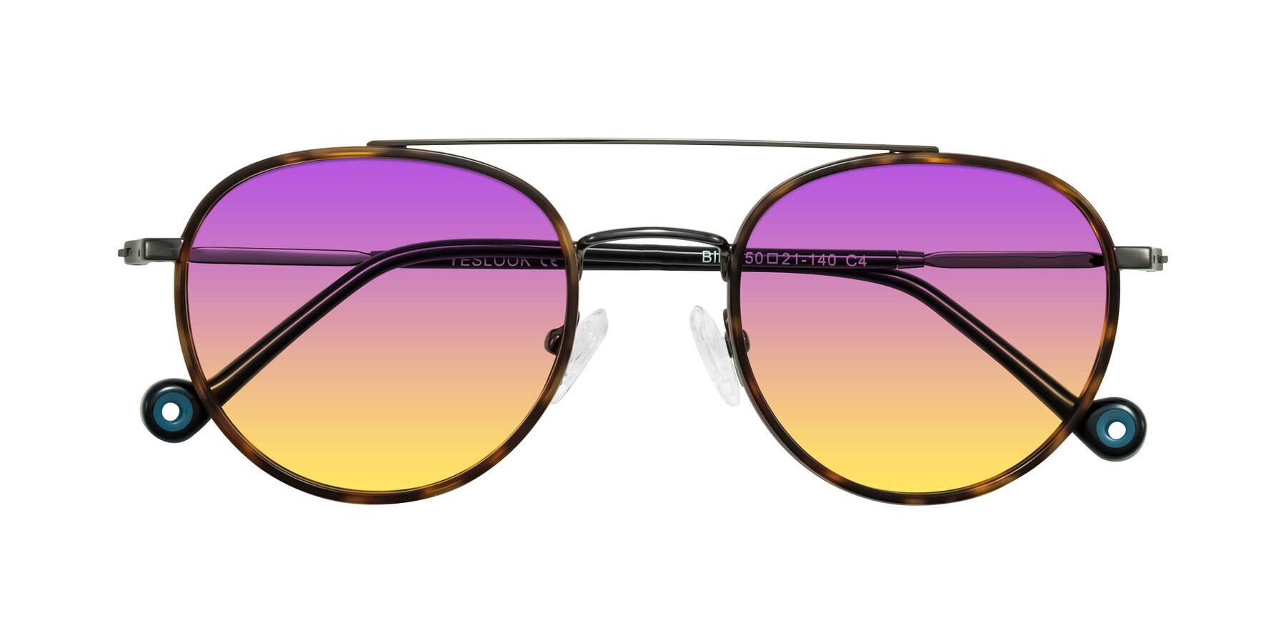 Folded Front of Biko in Tortoise/Gunmetal with Purple / Yellow Gradient Lenses