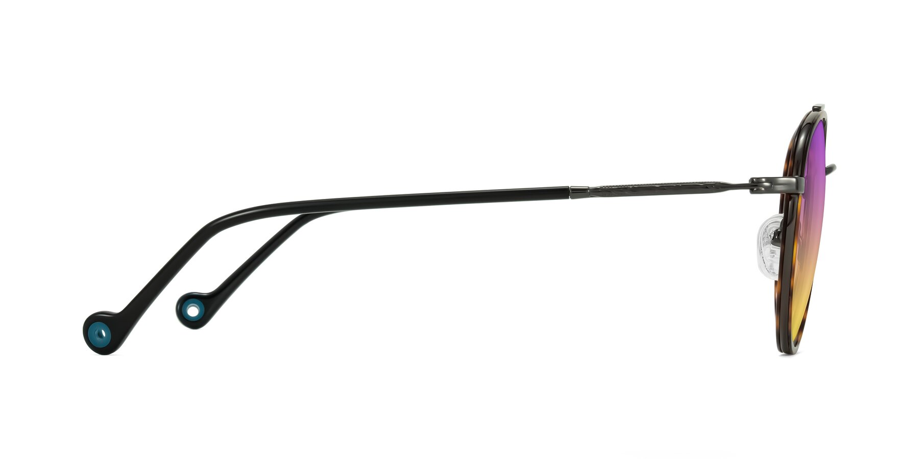 Side of Biko in Tortoise/Gunmetal with Purple / Yellow Gradient Lenses