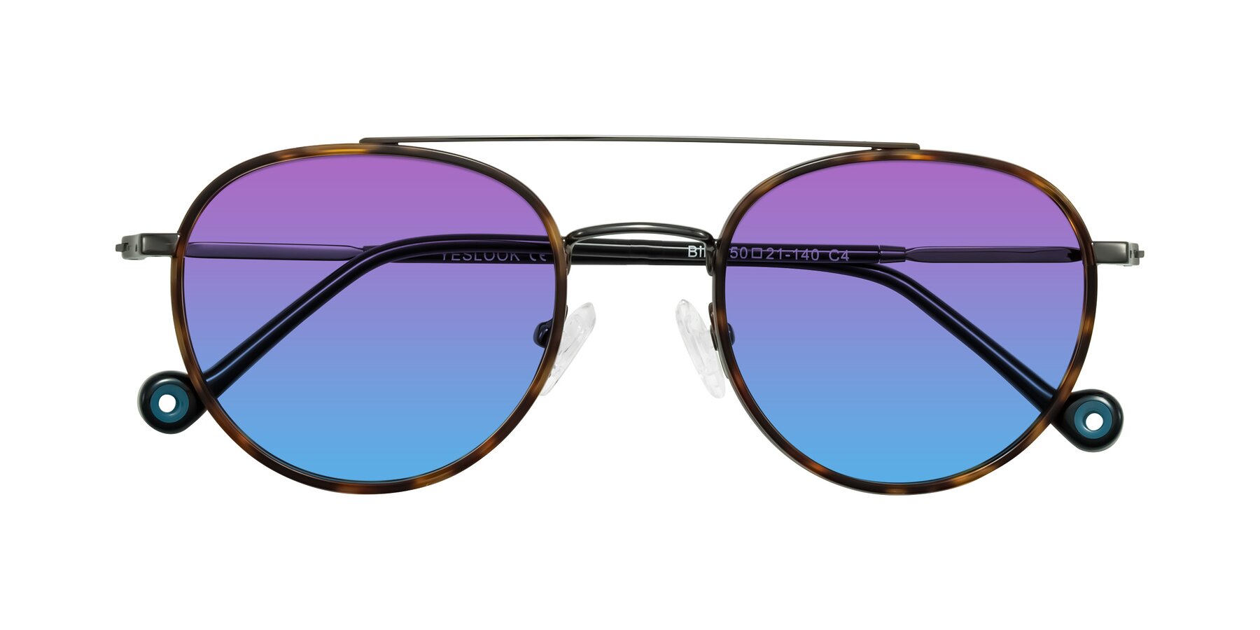 Folded Front of Biko in Tortoise/Gunmetal with Purple / Blue Gradient Lenses