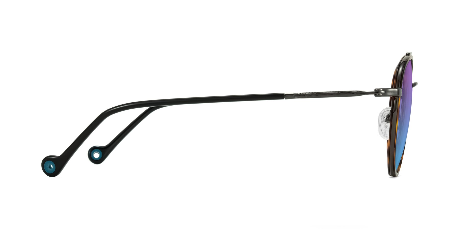 Side of Biko in Tortoise/Gunmetal with Purple / Blue Gradient Lenses