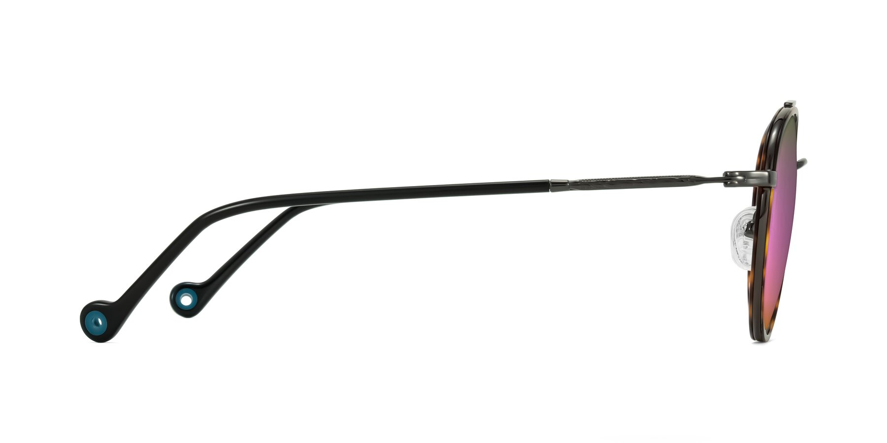 Side of Biko in Tortoise/Gunmetal with Pink Mirrored Lenses