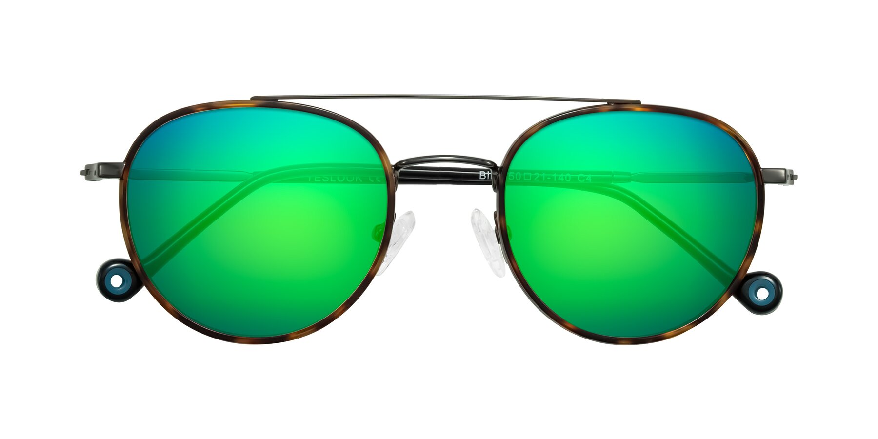 Folded Front of Biko in Tortoise/Gunmetal with Green Mirrored Lenses