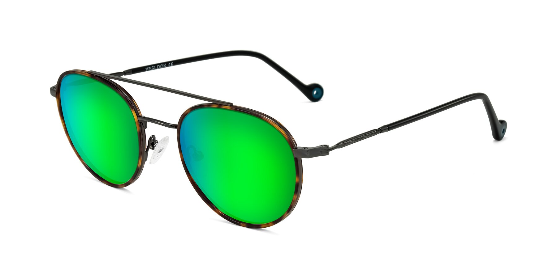 Angle of Biko in Tortoise/Gunmetal with Green Mirrored Lenses